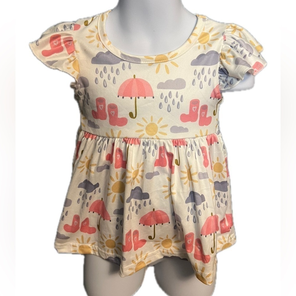 Pete and Lucy Rain Rain Go Away White Short Sleeve Ruffle Sleeves Casual Dress